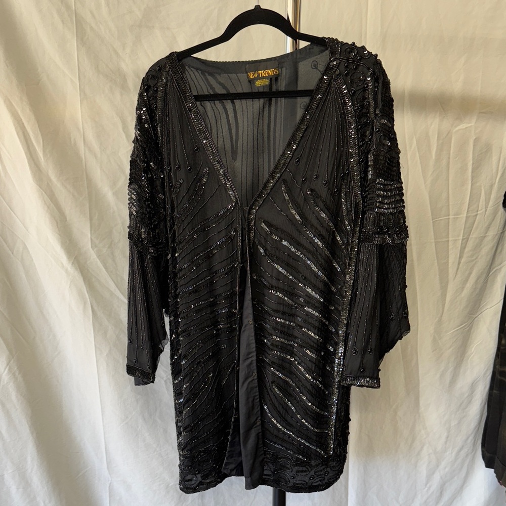 Vintage Black raw silk sequined jacket/top